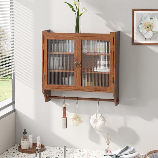 24.8 in. W x 7.08 in. D x 23.62 in. H Bathroom Storage Wall Cabinet in Brown