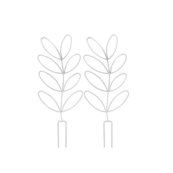 2-Pack White Metal Leaf Trellis for Indoor Climbing Plants, Small Wire Garden Trellis for Potted Vines and Houseplants