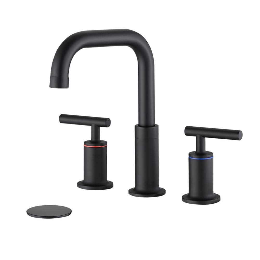 8 in. Widespread 2-Handle Bathroom Faucet with Drain Assembly in Matte Blac