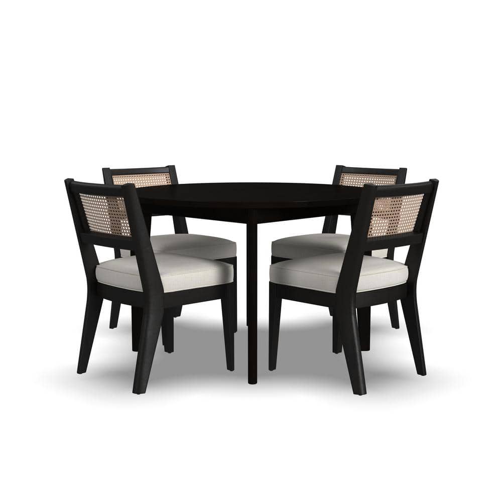 Brentwood Black Wood Round Dining Set with Ivory Cushions
