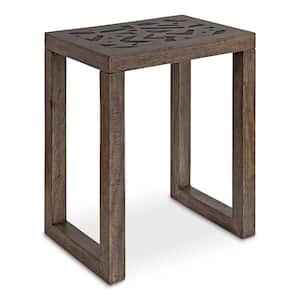 Elyria 20 in. Engraved Gray Rectangle Wood End Table
