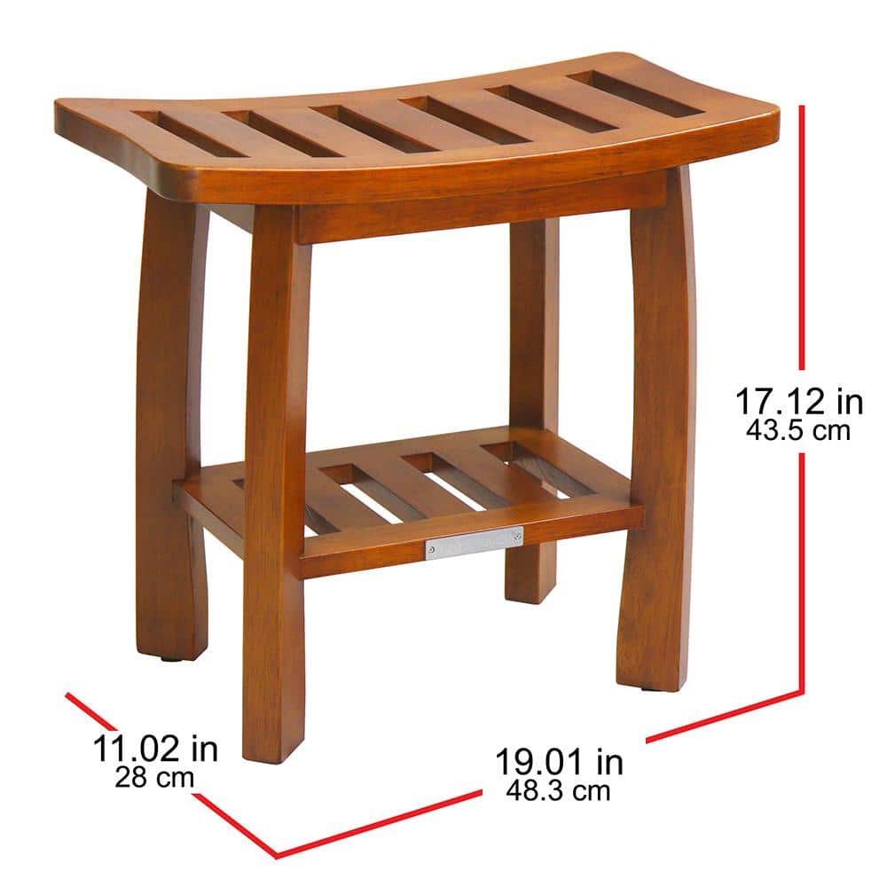Teak Wood Curved Spa Shower Bench with Storage, Modern Compact Design