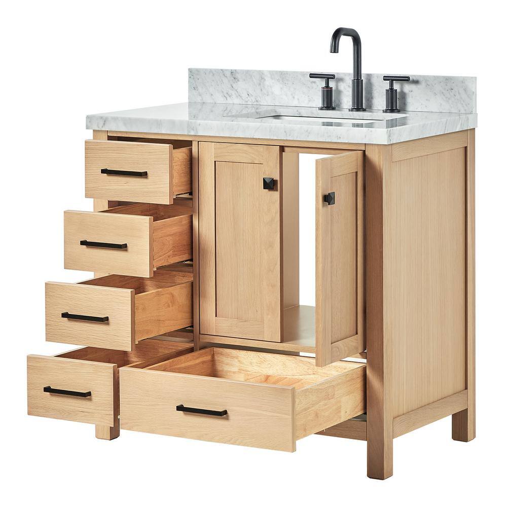 Cambridge 37'' Oak Freestanding Vanity with Carrara Marble Top