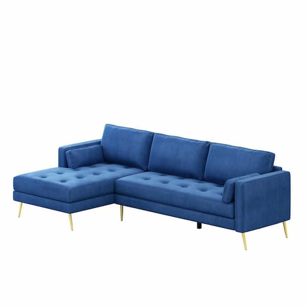 ATHMILE 104.5 in. Square Arm 2-Piece L Shaped Velvet Upholstered Modern Sectional Sofa in Blue