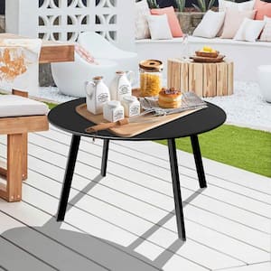 Black Round Metal 15.75 in. Outdoor Coffee Table with Anti Slip Feet Pads