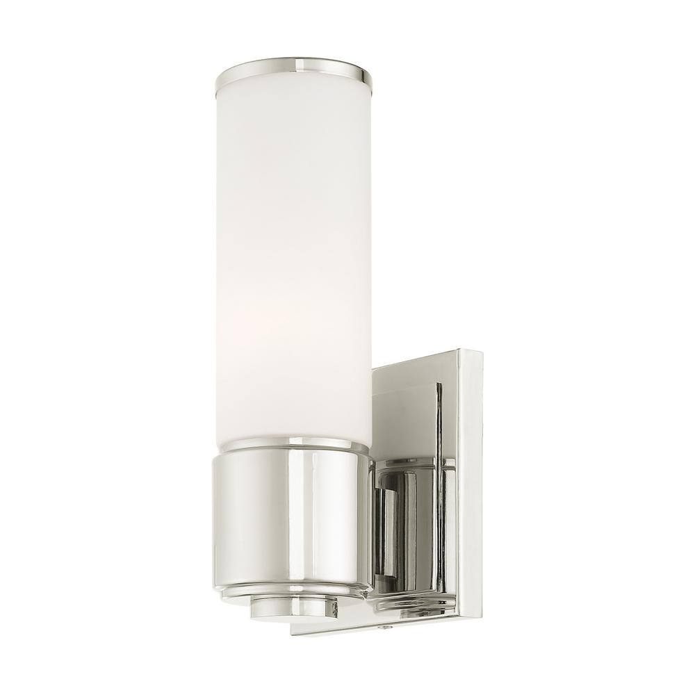 Polished Nickel Vanity Light with Satin Opal Glass