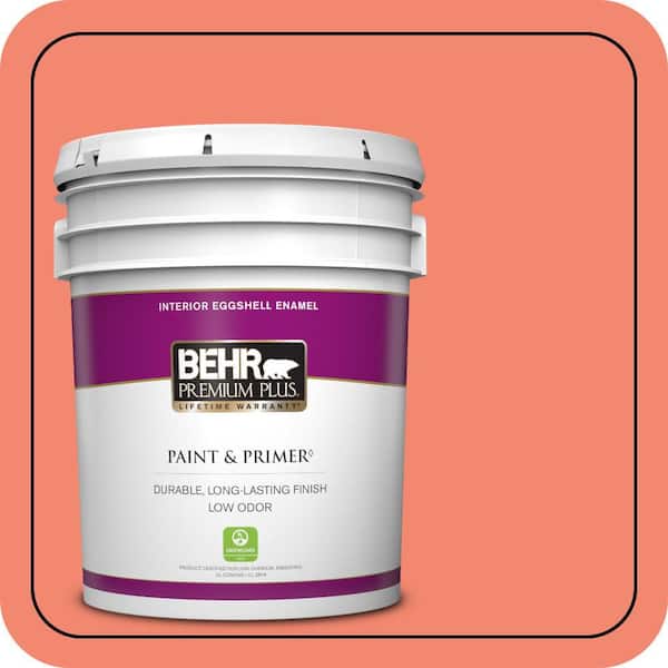 BEHR PREMIUM PLUS 5 gal. #190B-5 Juicy Passionfruit Eggshell Enamel Low Odor Interior Paint & Primer