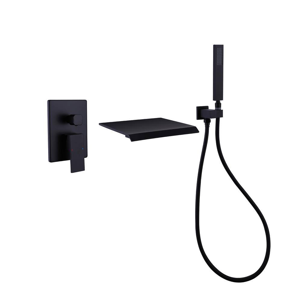 Single-Handle Wall-Mount Roman Tub Faucet with Hand Shower Pressure Balance Waterfall Bath Tub Filler in Matte Black price history on PriceWatchPro