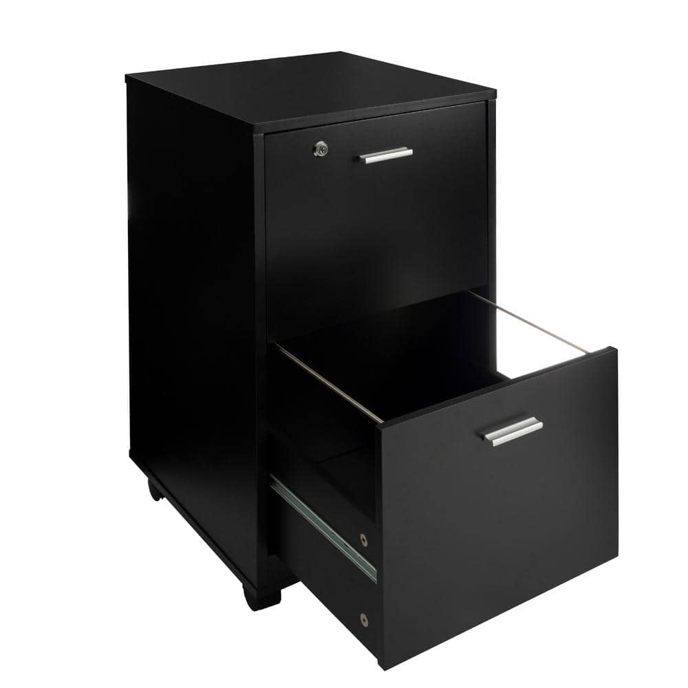Black MDF 2-Drawer Lockable Mobile File Cabinet