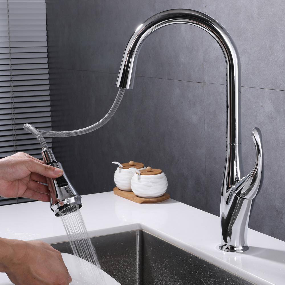 Chrome Stainless Steel Pull-Down Kitchen Faucet with Spray