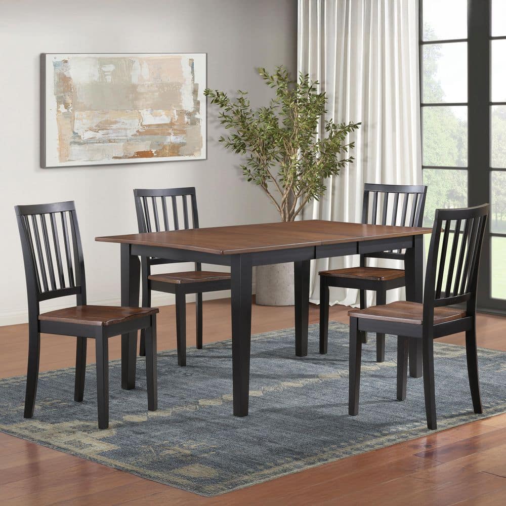Joplin 5 Piece Brown Walnut and Ebony Wood Dining Set Seats 4