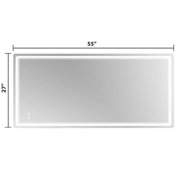 27 in. W x 55 in. H Rectangle Framless LED Bathroom Mirror