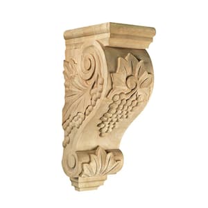 Grape Corbel - Large, 14.5 in. x 7.5 in. x 5 in. - Hand Carved Unfinished Linden Wood - Elegant DIY Home Decor Accent