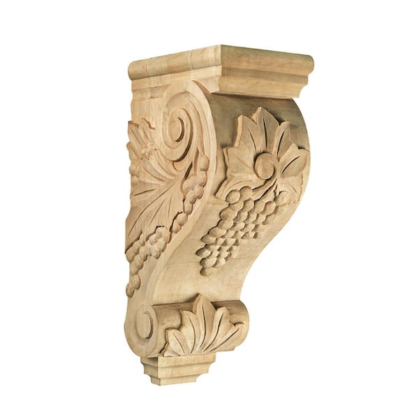 Waddell Grape Corbel - Large, 14.5 in. x 7.5 in. x 5 in. - Hand Carved Unfinished Linden Wood - Elegant DIY Home Decor Accent