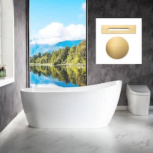 Lleida 67 in. Acrylic Flatbottom Single Slipper Bathtub with Brushed Gold Overflow and Drain Included in White