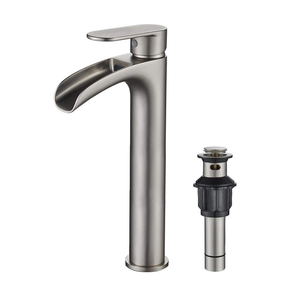 Single Handle Single Hole Bathroom Waterfall Faucet with Metal Pop-Up Drain