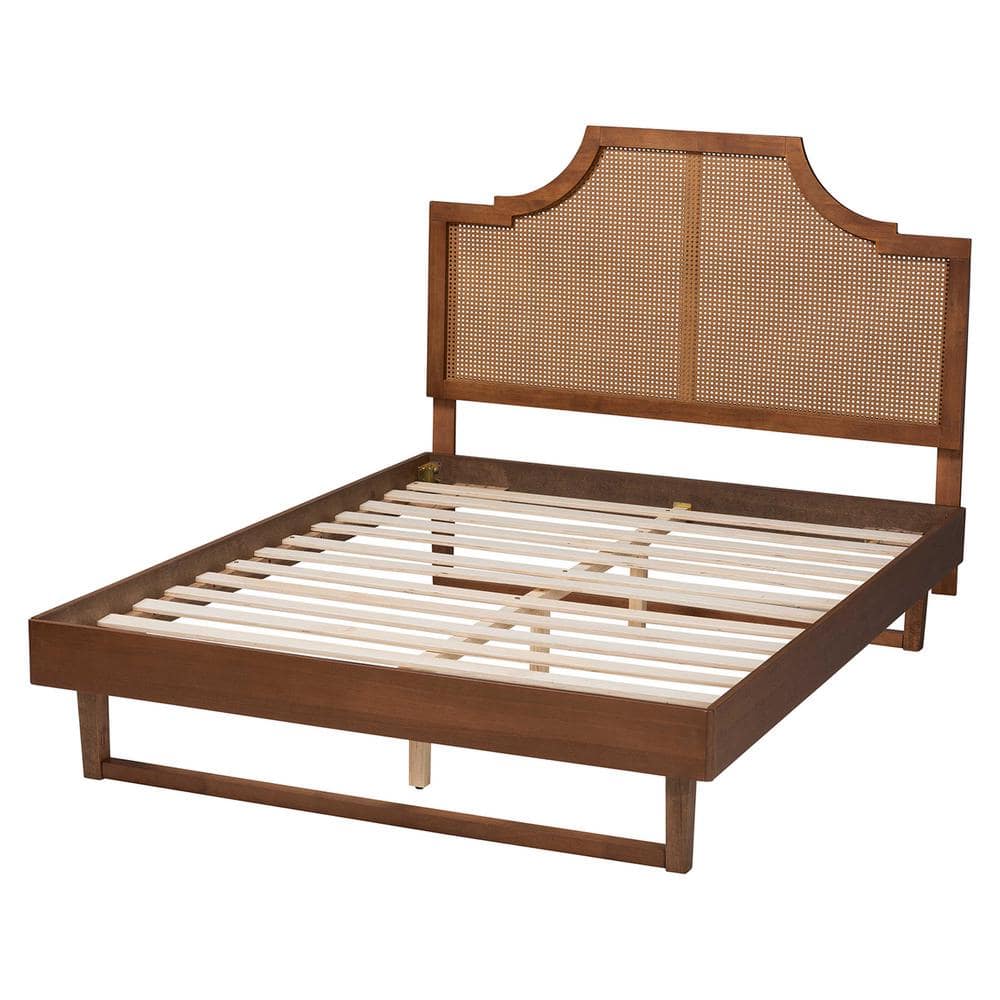 Francine Mid-Century Modern King Bed with Woven Rattan Headboard