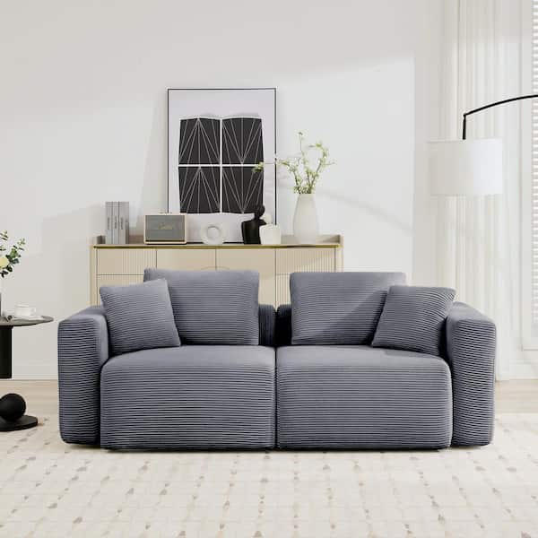 JEAREY 80.32 in. Width Modern Grey Corduroy Velvet Loveseat with 2-Pillows for Living in Dark Gray