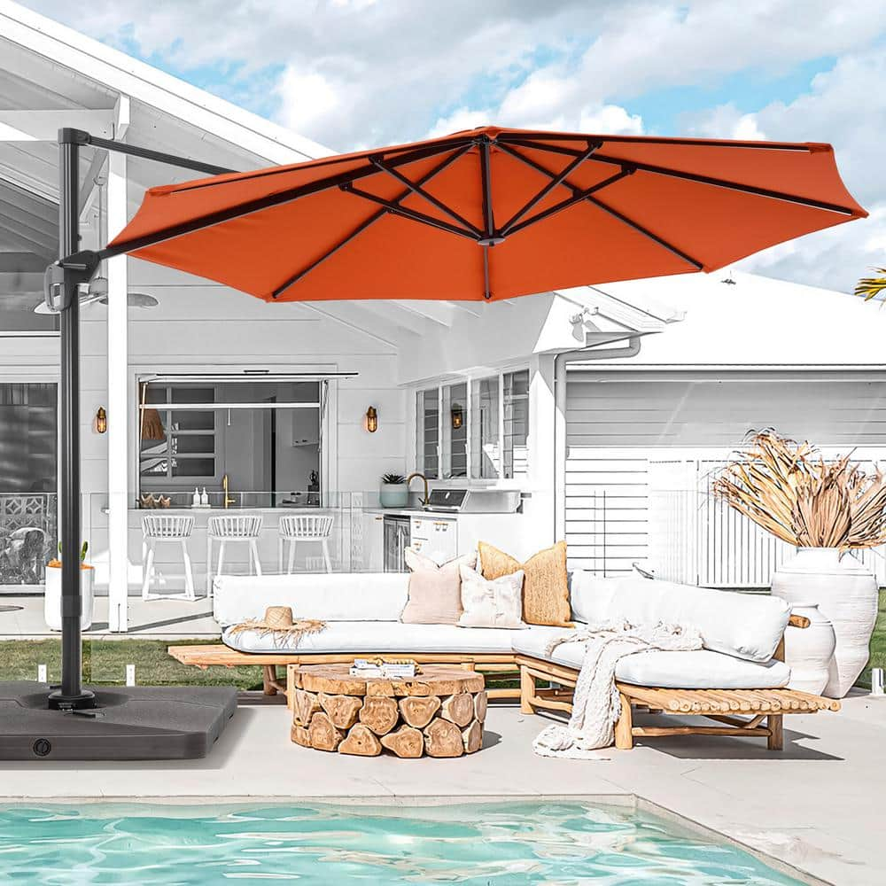 Sonkuki 11 ft. Round Aluminum 360-Degree Rotation Cantilever Offset Outdoor  Patio Umbrella with a Base in Red R-BRELA-JC31RD - The Home Depot