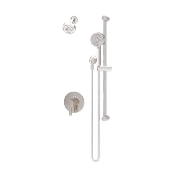 Solarity HydroMersion Wall Mount Single Handle Dual Shower Faucet Trim Kit with Hand Spray in Satin Nickel-1.5 GPM