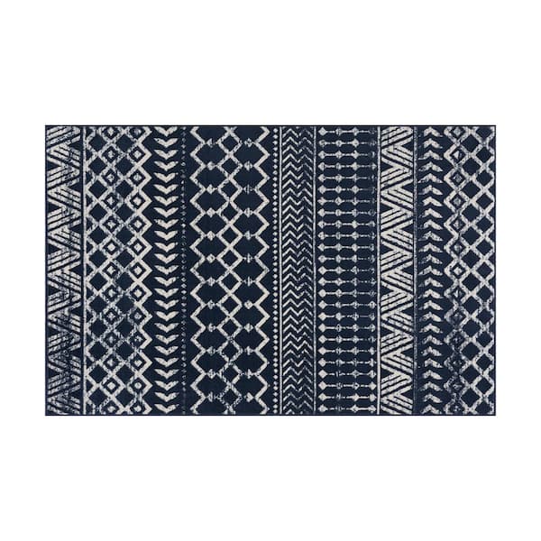 SUSSEXHOME Hudson Cotton Navy 2 ft. x 3 ft. Thin Non Slip Indoor