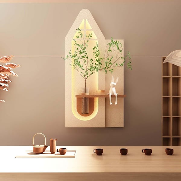 Brown Plastic Adjustable 3-Color LED Sandstone Wall Decor, 3D Art Wall Sculpture for Living Room, Bedroom, Hallway