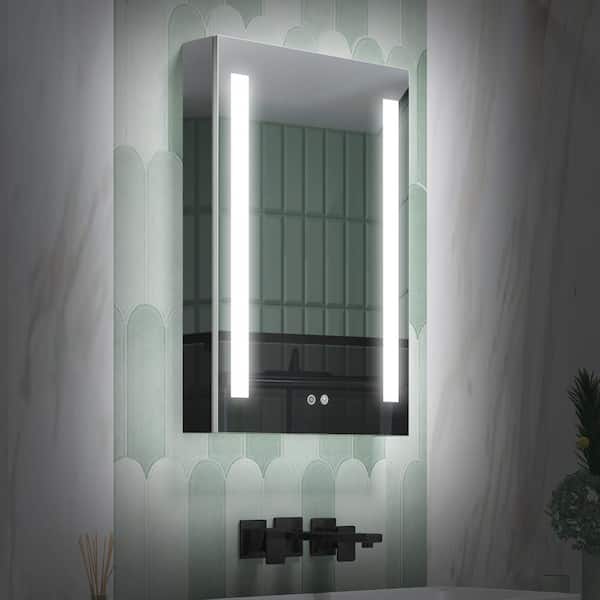 20 in. W x 30 in. H Rectangular Silver Aluminum Surface Mount Dimmable LED Medicine Cabinet with Mirror (Right Open)