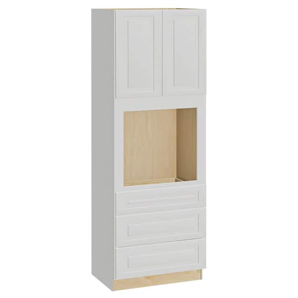 Home Decorators Collection Grayson 33 in. W x 24 in. D x 96 in. H Assembled Plywood Double Oven Kitchen Cabinet in Pacific White with Soft Close