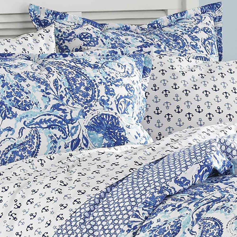 Brooke Twin Cotton Blue and White Duvet Cover Set