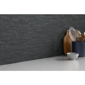 Black Mini Stacked 6 in. x 24 in. Quartzite Slate Floor and Wall Tile