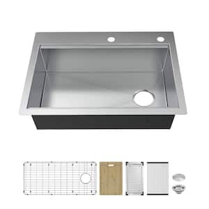 Professional Zero Radius 36 in. Drop-In Single Bowl 16 Gauge Stainless Steel Workstation Kitchen Sink with Accessories