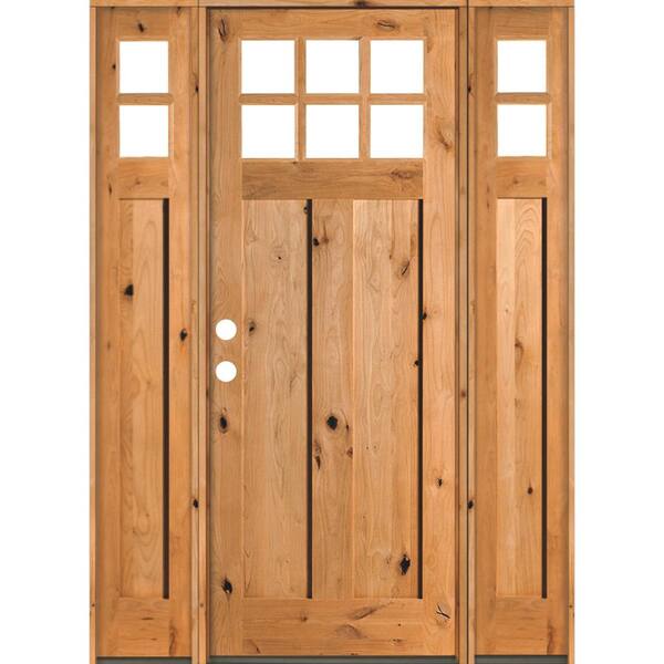 Krosswood Doors 60 in. x 96 in. Craftsman Knotty Alder Right-Hand/Inswing 6-Lite Clear Glass Clear Stain Wood Prehung Front Door