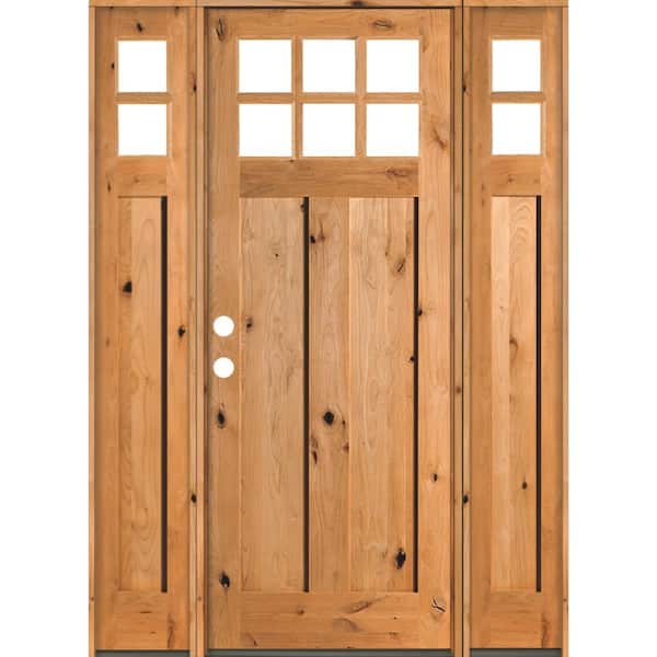 Krosswood Doors 64 in. x 96 in. Craftsman Knotty Alder Wood 6-Lite Clear Stain Right Hand Inswing Single Prehung Front Door/Sidelites