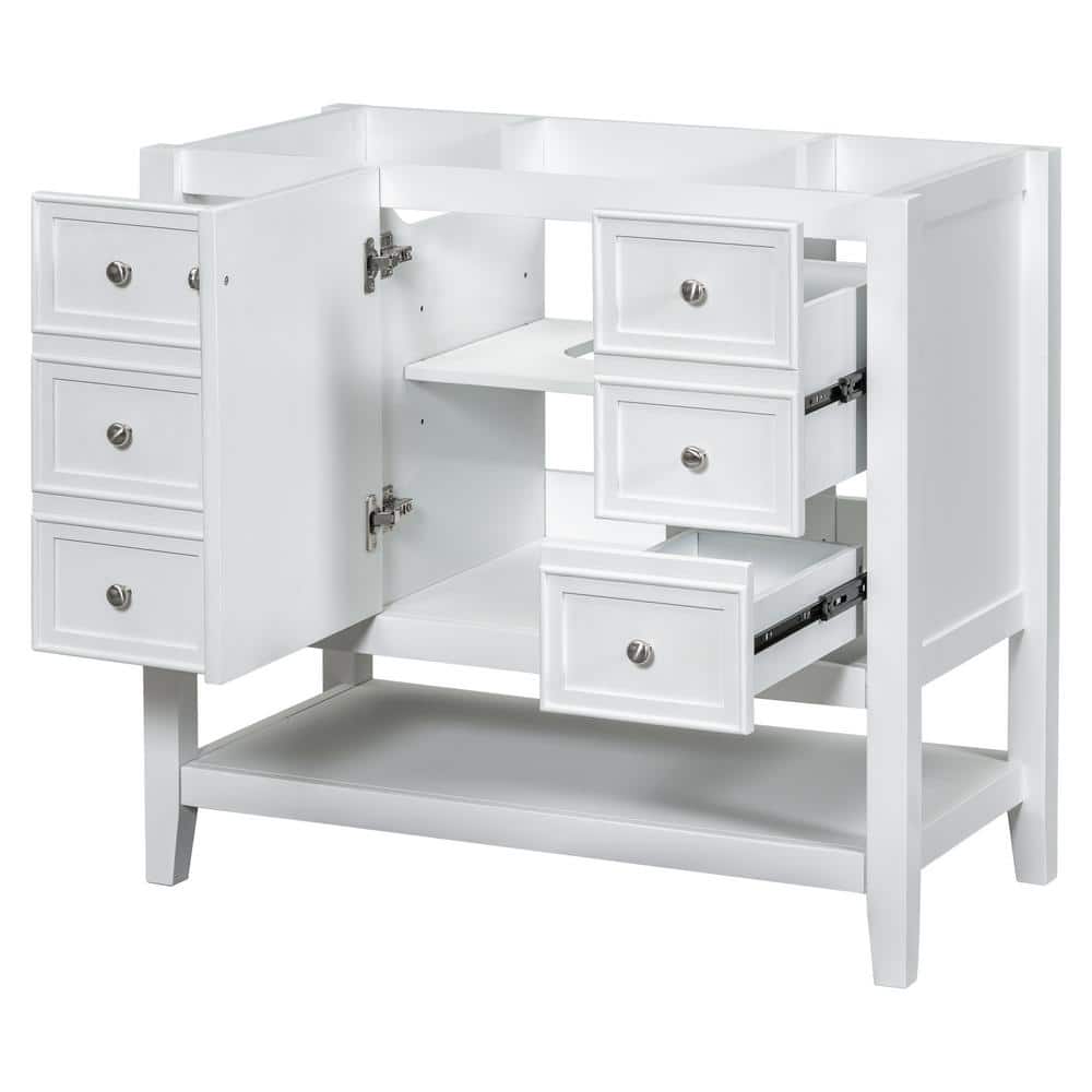 35.5 in. W x 18 in. D x 32.9 in. H Bathroom White Linen Cabinet