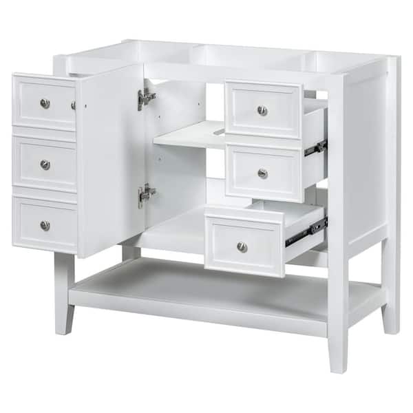 35.5 in. W x 18 in. D x 32.9 in. H Bathroom White Linen Cabinet