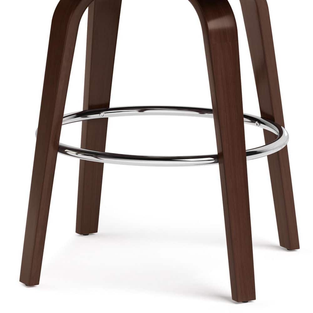 Cream Faux Leather and Walnut Wood Counter Stools, Set of 2