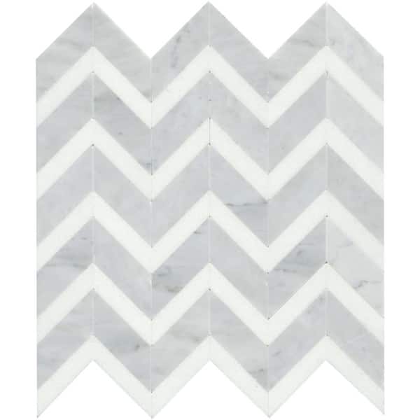 EMSER TILE Bizou White/White 12 in. x 13 in. Polished Marble Mosaic Wall Tile (6.03 sq. ft./Case)