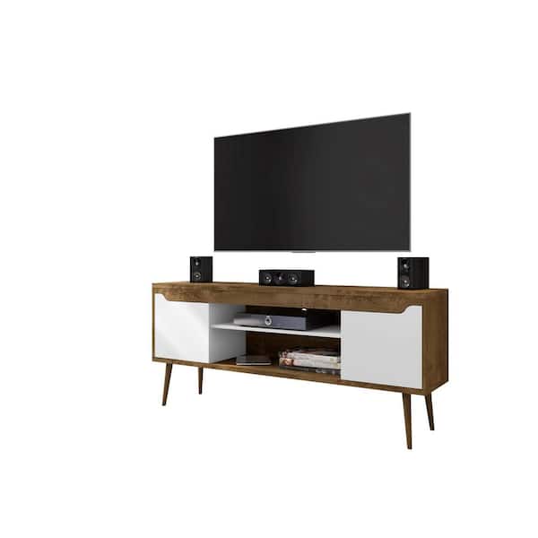 Manhattan Comfort Bradley 62.99 in. Rustic Brown and White TV Stand Fits TVs Up to 60 in. with Doors, Shelves and Cable Management