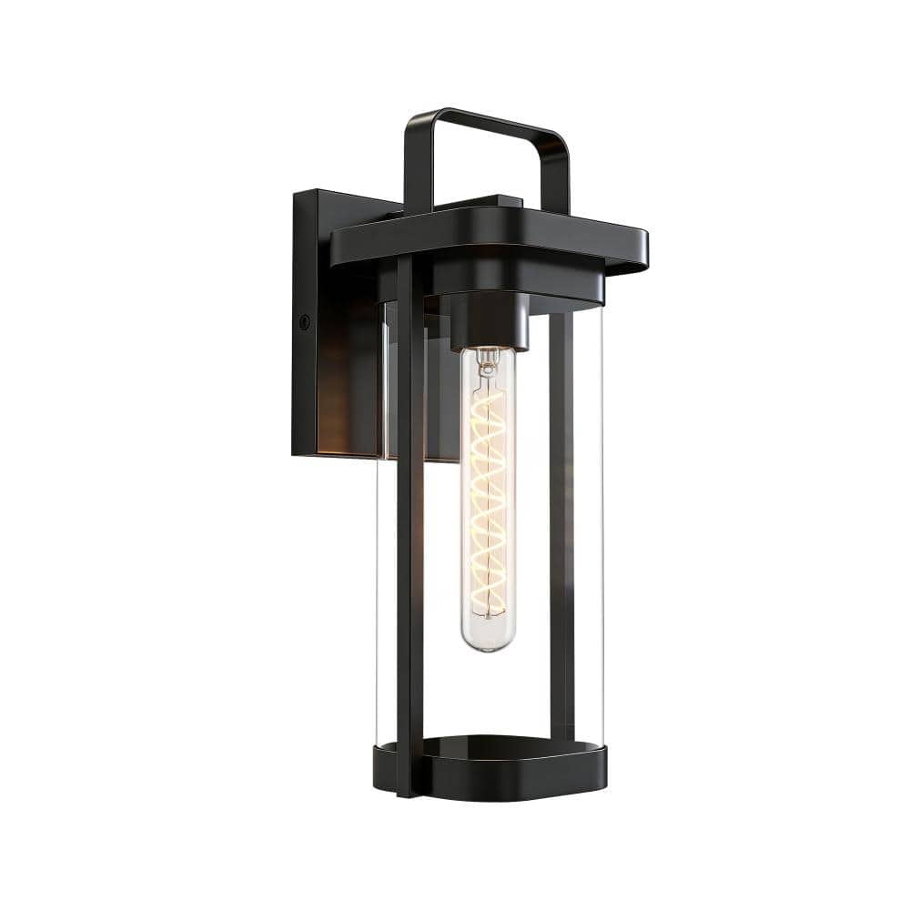 13.5 in. 1-Light Black Outdoor Hardwired Wall Lantern Sconce with Clear Glass Shade and No Bulbs Included (1-Pack) price history on PriceWatchPro