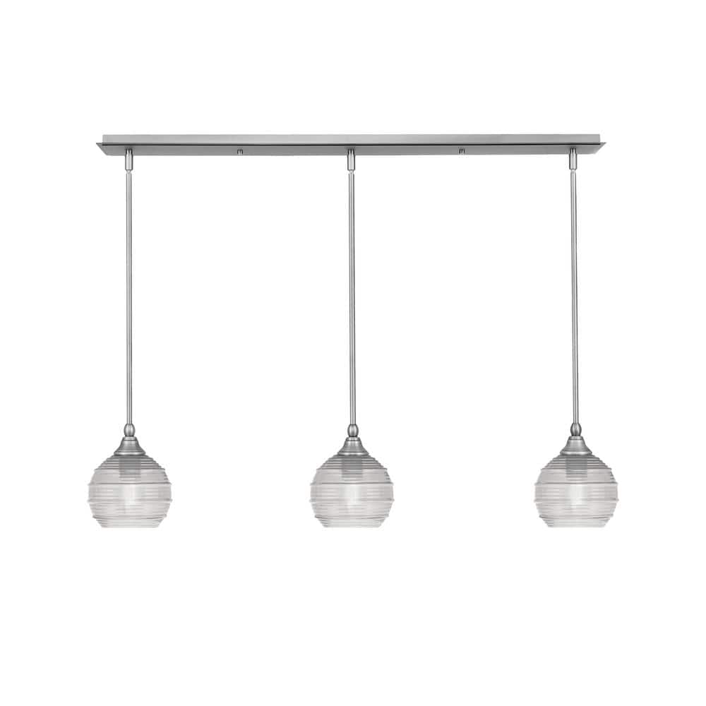 Livingston 100-Watt 3-Light Nickel Shaded Pendant Light with 6 in. Clear Ri