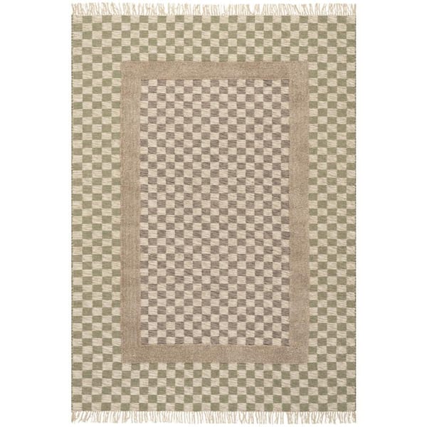 Carmeon Hamilton x Rugs Memphis Modern Checkered Hand Woven Green/Grey 3 ft. x 8 ft. Indoor Runner Rug