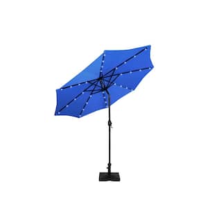 Marina 9 ft. Market Patio Solar LED Umbrella in Royal Blue with 50 lbs. Concrete Base