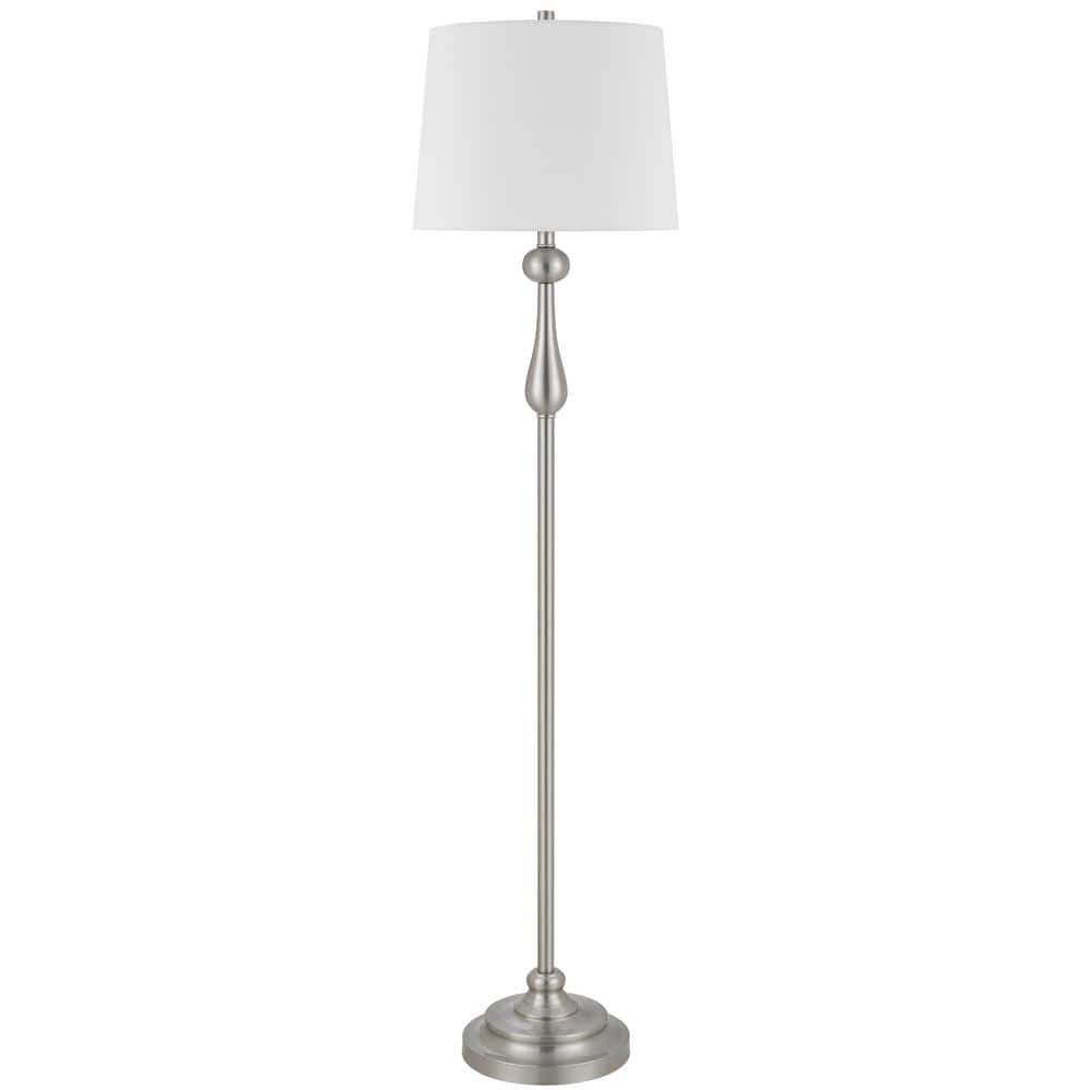 61 in. Brushed Steel 1-Light Standard Floor Lamp with Fabric Shade