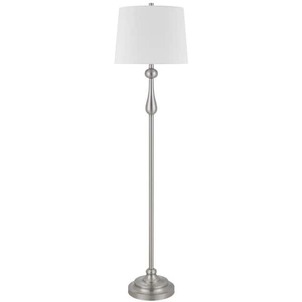 CAL Lighting 61 in. Brushed Steel 1-Light Standard Floor Lamp with Fabric Shade