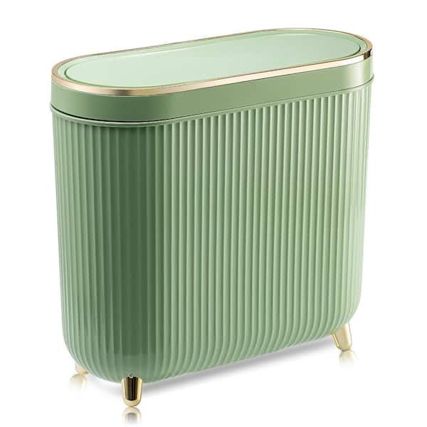 3.2 Gallon Bathroom Trash Can with Lid, Small Plastic Narrow Trash Can Trash Bin, Mint Green