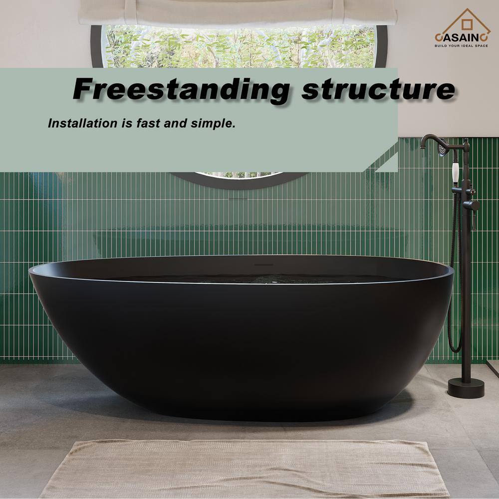59'' Matte Black Solid Surface Freestanding Bathtub