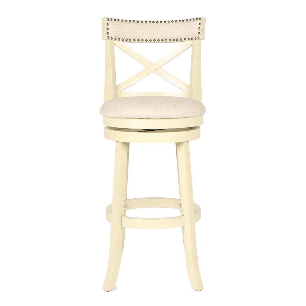 Retro White Wood Swivel Dining Stool with Cushioned Seat