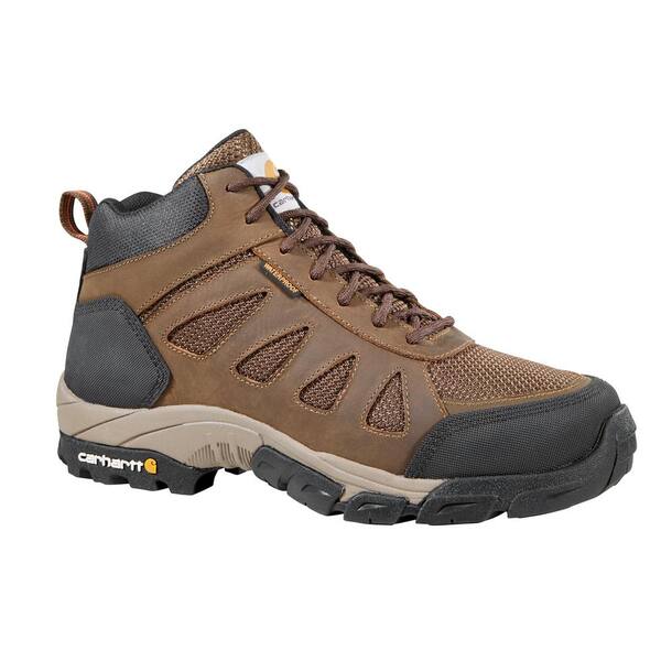 Carhartt Men's 010M Brown Leather and Brown Nylon Waterproof Carbon Nano Safety Toe 4 in. Lightweight Work Hiker