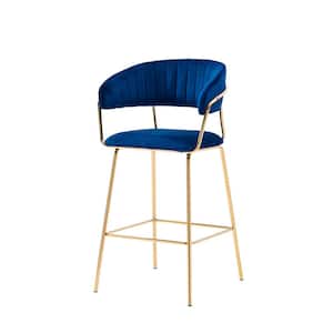 Tristan Gold Plated with Blue Velour Bar Chairs (Set of 2)