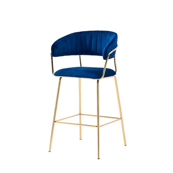 Best Master Furniture Tristan Gold Plated with Blue Velour Bar Chairs (Set of 2)